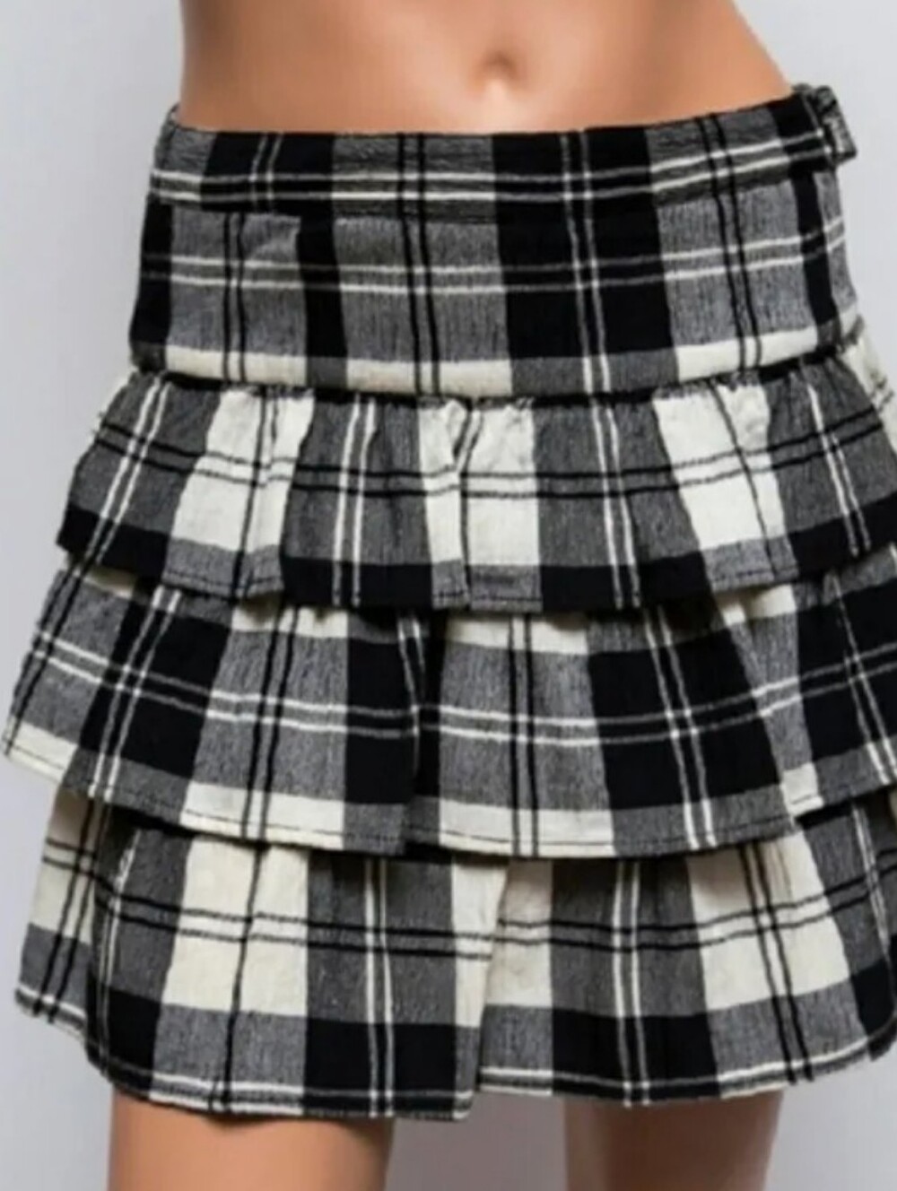 Theory Onella Fairytale Plaid Tiered Mini Skirt Black Ivory Wool Blend size 8